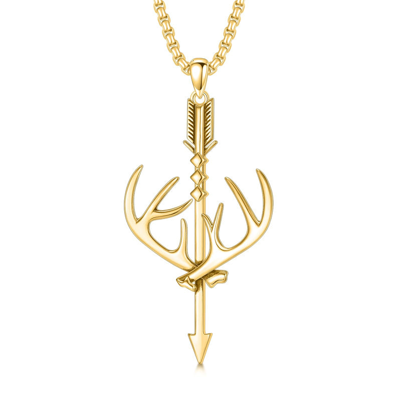 babwire infinity wit deer antler and fish hook Sterling Silver Cross Deer Antler Fish Hook Hunting Pendant Necklace for Men, Gold