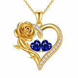 14K Gold Plated Double Heart Birthstone Rose Pendant Necklace for Women