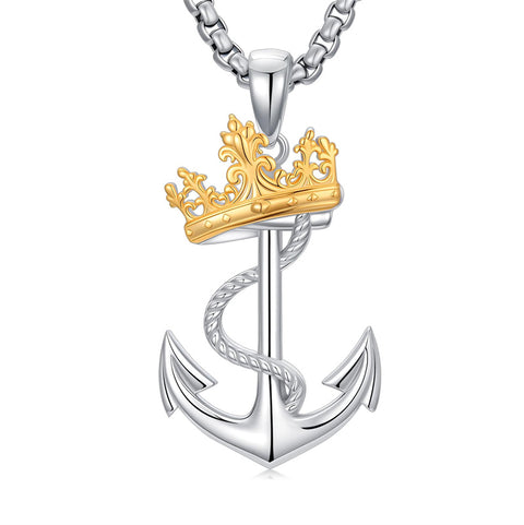 Sterling Silver Earth Swordfish Trident Compass Anchor Pendant Necklace