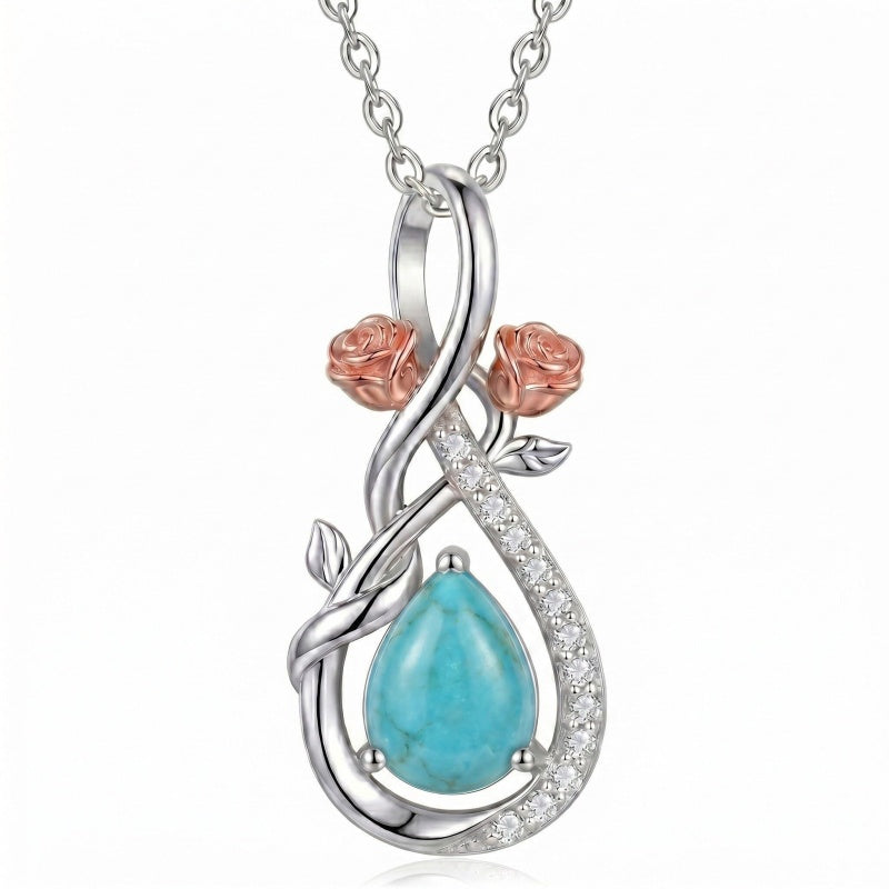 Sterling Silver Teardrop Gemstone Rose Butterfly Infinity Heart Necklace for Women