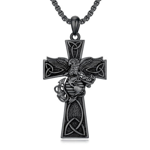 Sterling Silver Marines Cross Pendant Necklace for Men