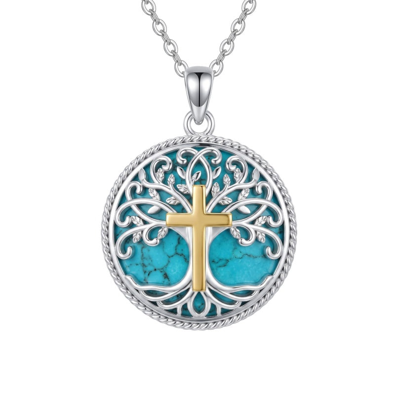 Sterling Silver Turquoise Sun and Moon AA Sobriety Celtic Knot Cross DNA Star of David Tree of Life Pendant Necklace