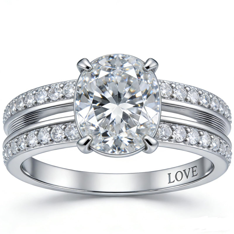 Sterling Silver 10K 14K 18K Gold Personalized Engraved Moissanite Wedding Engagement Promise Band Ring