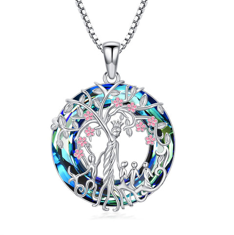 Sterling Silver Crystal Tree of Life Family Pendant Necklace for 1 to 5 Children