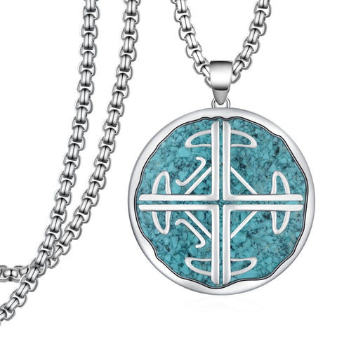 14K Gold Plated Turquoise Malachite Abalone Shell Cross Pendant Necklace for Men