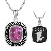 Sterling Silver Personalized  Birthstone Engraved Class High School College Graduation Necklace