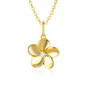14K Solid Gold Diamond Flower Necklace , Natural Diamond Gold Hawaiian Plumeria Flower Pendant Necklace Anniversary Birhtday  Jewelry Gifts