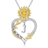 14K Gold Plated Initial Sunflower Pendant Necklace Engraved with You Are My Sunshine
