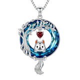 Sterling Silver Blue Crystal  Tree of Life Raccoon Bunny Cat Corgi  Pendant  Necklace  Anniversary Birthday Gifts