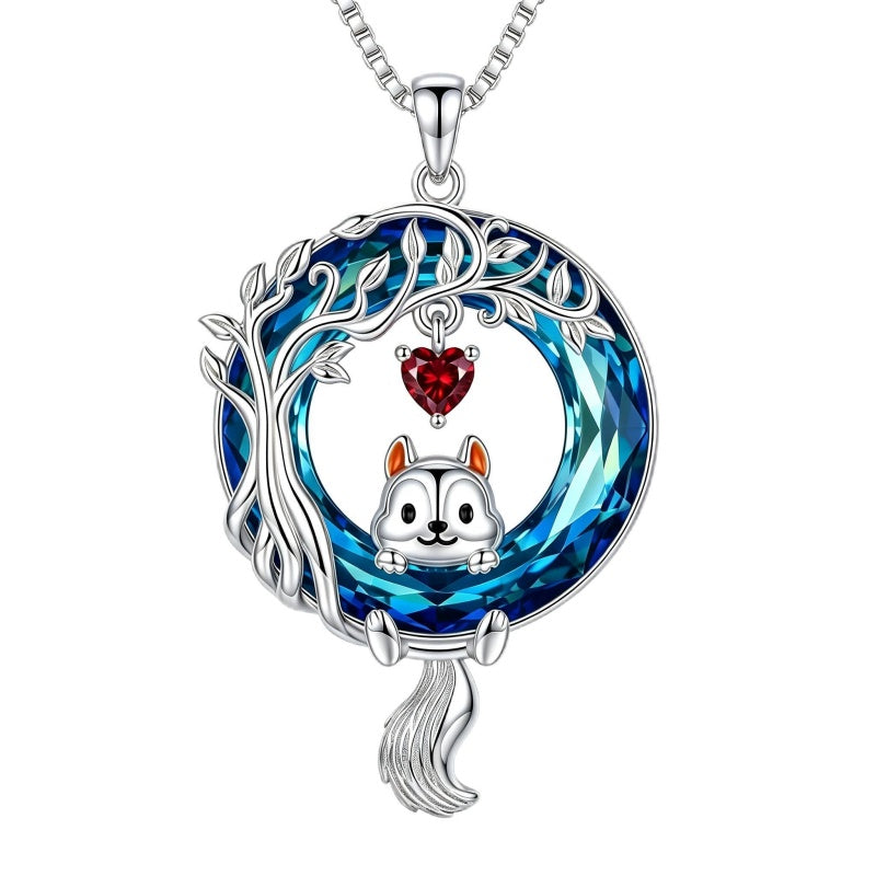 Sterling Silver Blue Crystal  Tree of Life Raccoon Bunny Cat Corgi  Pendant  Necklace  Anniversary Birthday Gifts