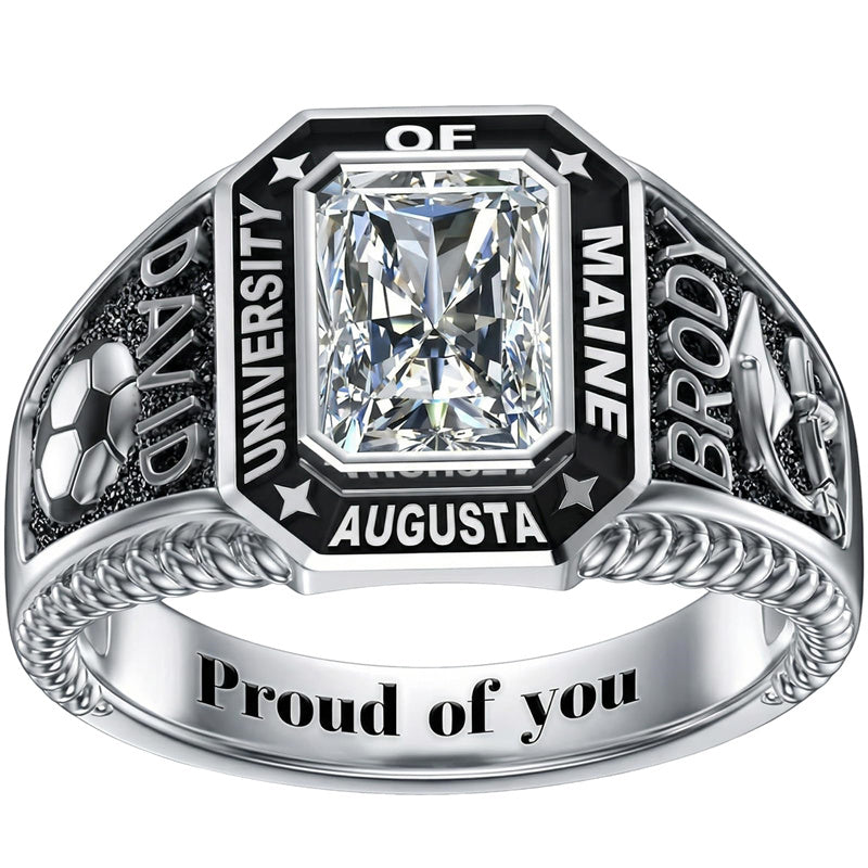 Sterling Silver 10K 14K 18K Gold Personalized  Engraved Class Ring for Men