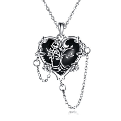 Sterling Silver Gothic Witches Heart Pendant Necklace