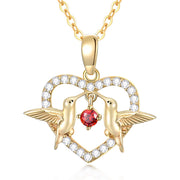 14K Gold Heart Necklace for Women, Real Yellow Gold Hummingbird Heart Pendant Necklace with Dancing Ruby, for Girls Ladies Mom Sisters
