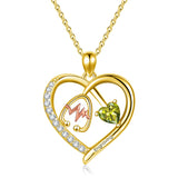 10K 14K 18K Gold Heart Birthstone Personalized Engraved Stethoscope Pendant Necklace