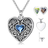 Sterling Silver Heart Crystal Personalized Photo Engraved Heart Flower Urn Necklace for Ashes