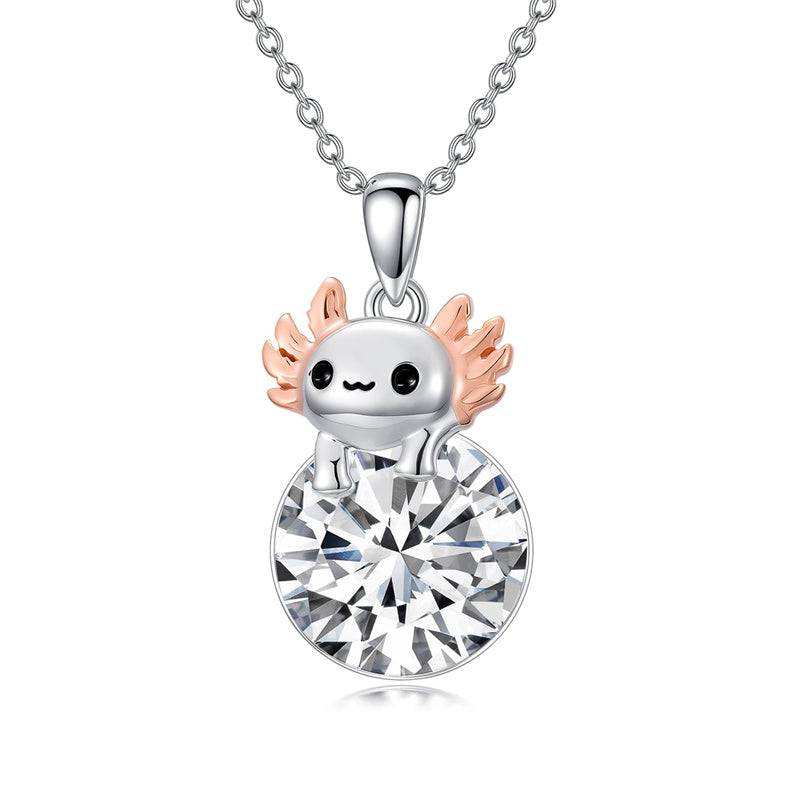 Sterling Silver 12 Month Birthstone Axolotl Pendant Necklace for Women