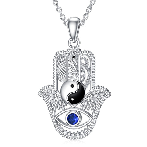 Sterling Silver Hamsa Tree of Life Viking Lion Butterfly Evil Eye Yin Yang Eye of Horus Pendant Necklace