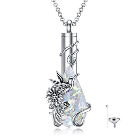 Sterling Silver Heart TearDangle Hummingbird Cardinal Urn Necklace for Ashes