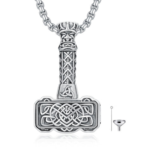Sterling Silver Thors Hammer Urn Necklace for Ashes