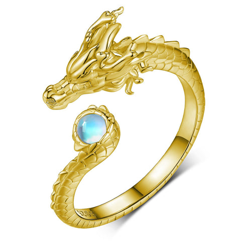 Sterling Silver Moonstone Dragon Ring