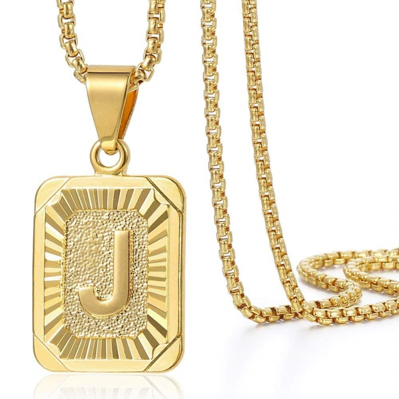 14K Gold Plated  Initial A-Z Letter Pendant Necklace Stainless Steel Box Chain 24inch