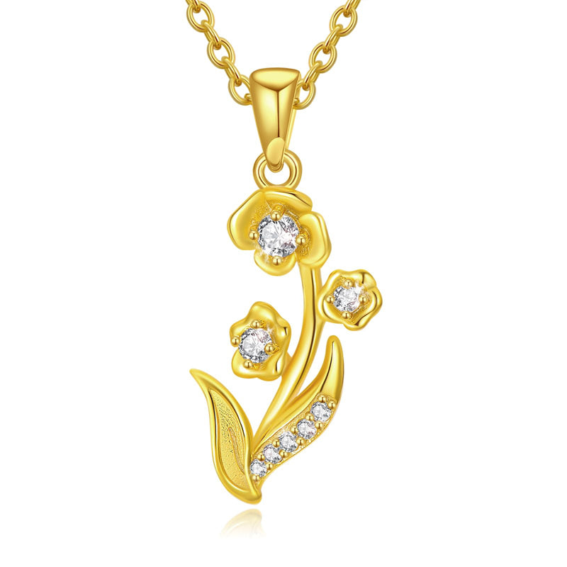 lily flower pendant 10K 14K 18K GOLD Diamond Lily of the Valley May Birth Flower Pendant Necklace, 10K GOLD