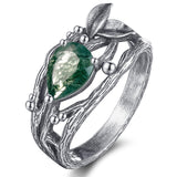 Sterling Silver Moss Agate Moonstone Branch Engagement Wedding Promise Ring  for Her