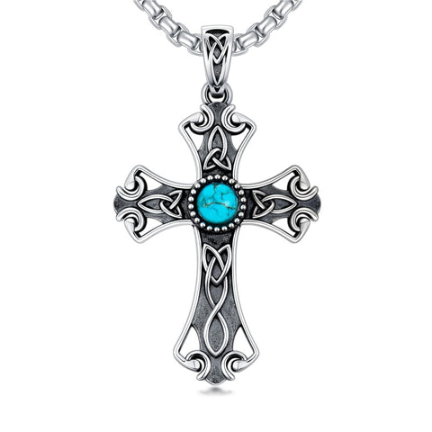 14K Gold Plated Turquoise Cross Pendant Necklace