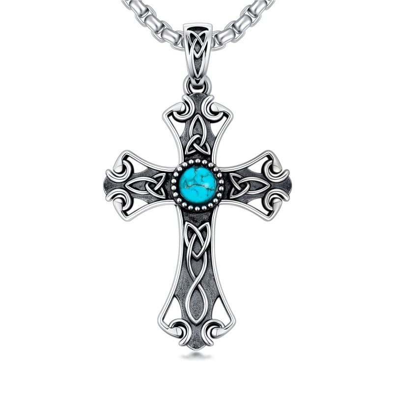 14K Gold Plated Turquoise Cross Pendant Necklace