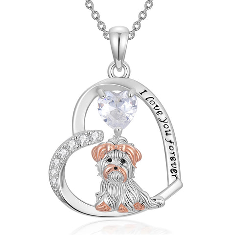 Sterling Silver Pitbull Yorkie Schnauzer Pendant Necklace Gifts for Women