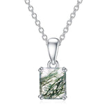 Natural Moss Agate Necklace 925 Sterling Silver Green Moss Agate Emerald Cut Necklace Moss Agate Necklace Natural Green Gemstone Jewelry Gift