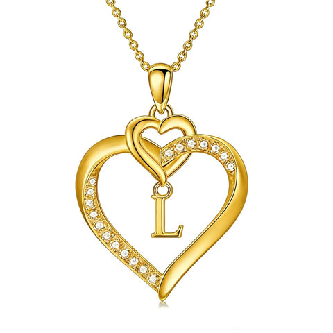 Heart Initial A-Z Pendant Necklace for 14K Gold Plated Women Initials Jewelry Gifts