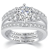 Copper Round Shaped Cubic Zirconia Three-in-One Eternity Engagement Wedding Band Ring Set