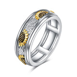 Sterling Silver Flower Anxiety Spinner Rings Rotatable Sunflower Rings for Women Relieve Stress Gift