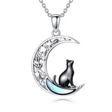 Sterling Silver Moonstone Wolf Cat Koala  Lion Moon Pendant Necklace