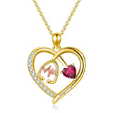 10K 14K 18K Gold Heart Birthstone Personalized Engraved Stethoscope Pendant Necklace