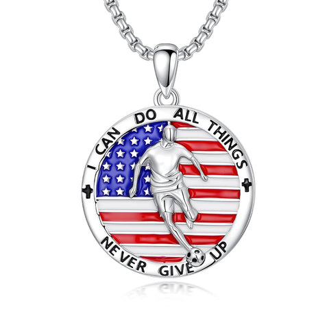 Sterling Silver American Flag Baseball  Basketball Boxing Football Golf Sports Pendant Necklace