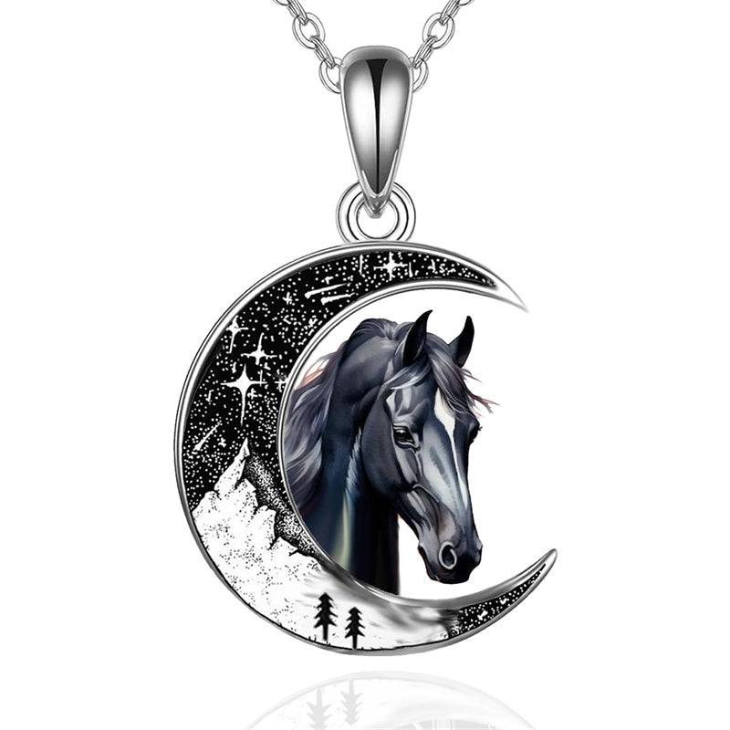 Crescent Moon 2 Cat Bat Black Cat Bunny Fox Highland Cow Horse Pendant Necklace Mother's Day Gift