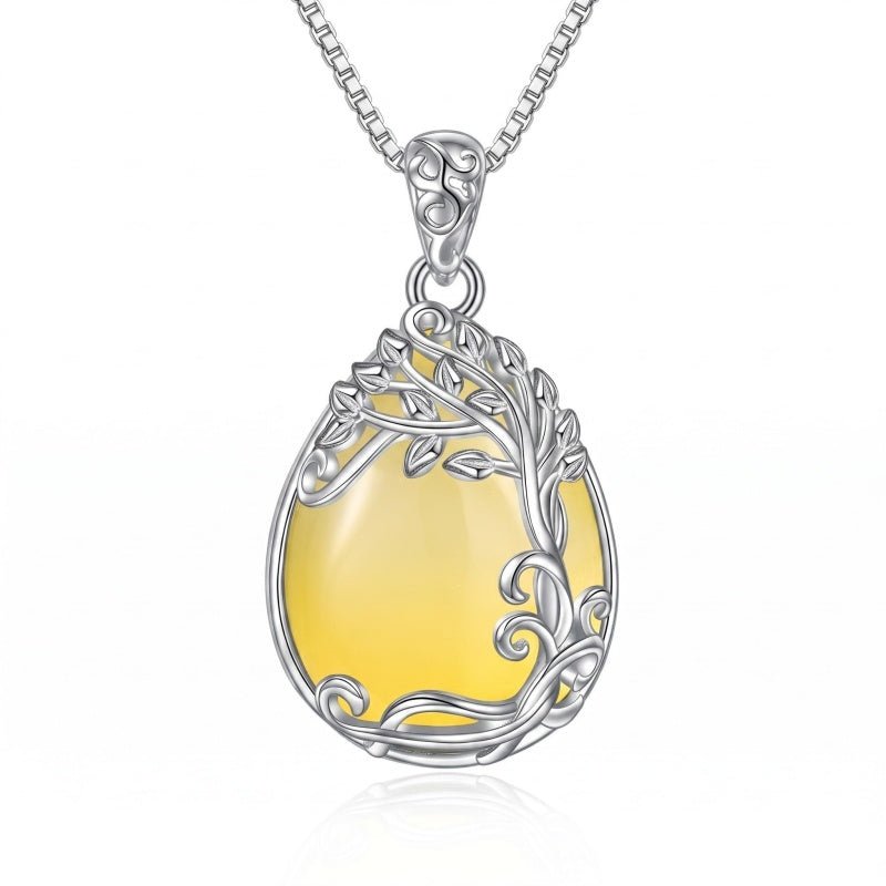 14K Gold Plated Teardrop Tree of Life Necklace for Women