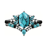 Sterling Silver 10K 14K 18K Gold Turquoise Engagement  Wedding Ring Set for Women