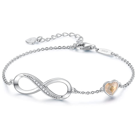 Infinity Heart Symbol Charm Link Bracelet for Women 925 Sterling Silver  Adjustable Anniversary Jewelry Christmas Birthday Gifts