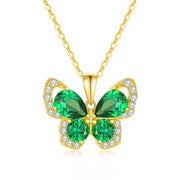 14K Gold 5A Cubic Zircons Butterfly Pendant Necklace