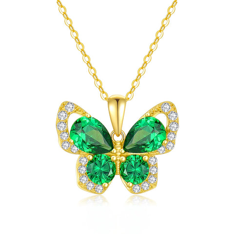 14K Gold 5A Cubic Zircons Butterfly Pendant Necklace