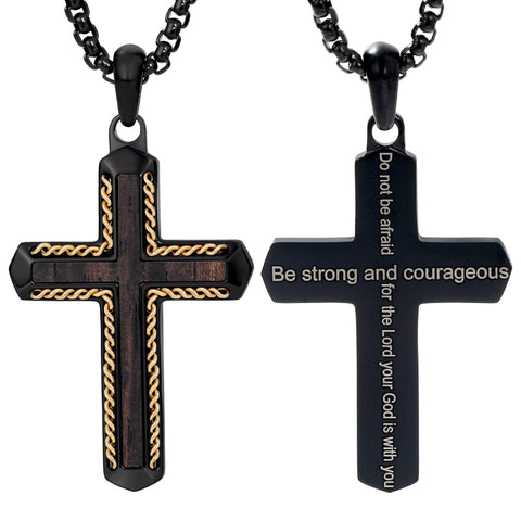14K Gold Plated Wooden Cross Necklace Jewelry Gift for Him
