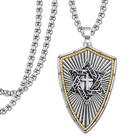 14K Gold Plated Masonic Cross Compass St Michael St Christopher Santa Muerte Star of David Pendant Necklace
