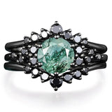 Sterling Silver 10K 14K 18K Gold 2CT Moss Agate Vine Leaf Women's Bridal Ring Sets for Wedding Engagement