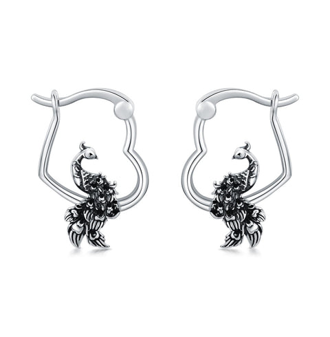 Sterling Silver Fox Frog Leopard Peacock Puppy Animal Hug Hoop Earrings