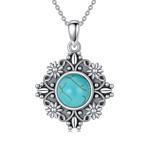 Sterling Silver Turquoise Moonstone Moss Agate Lapis Lazuli Daisy Pendant Necklace