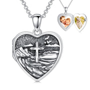 Sterling Silver Personalized Photo Cross Heart  Pendant Necklace