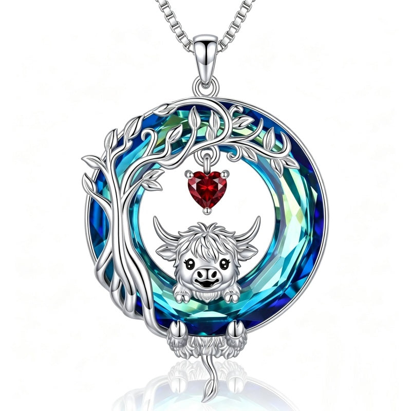 Sterling Silver Blue Crystal  Tree of Life Raccoon Bunny Cat Corgi  Pendant  Necklace  Anniversary Birthday Gifts